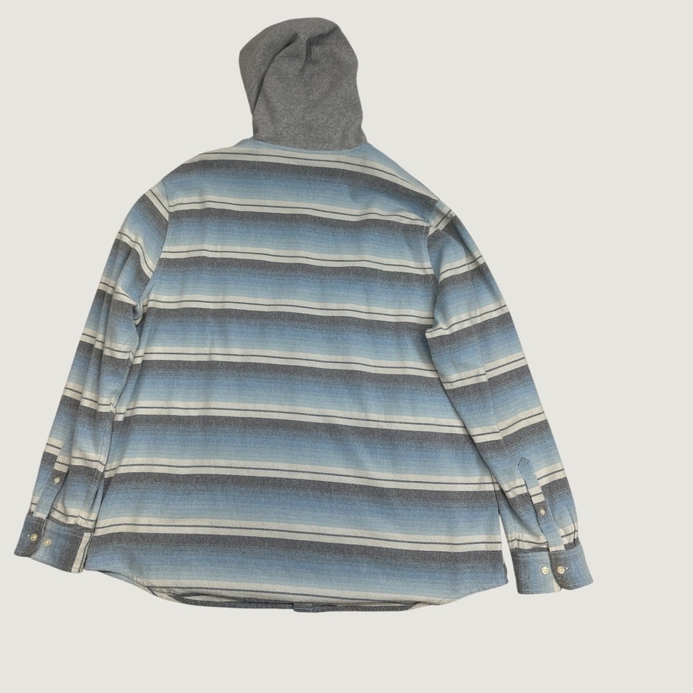 Johnnie-O Surflannel Hooded Shirt Mens XXL Blue Striped Button Front Cotton - Picture 2 of 7